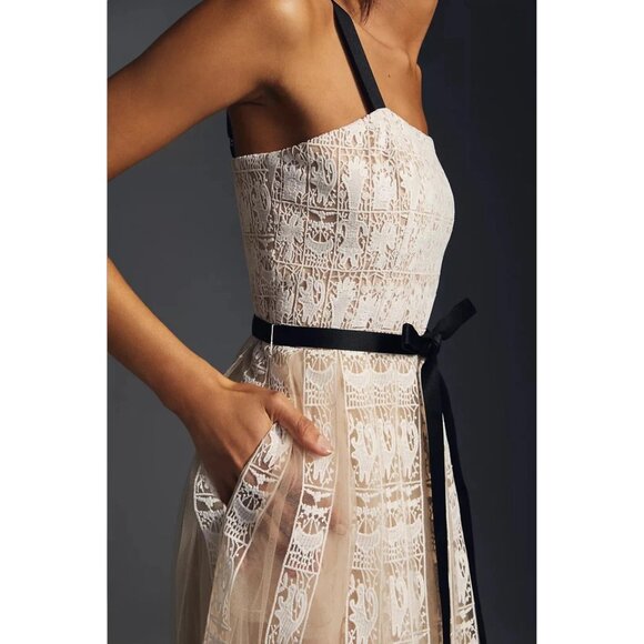 Anthropologie Mare Mare Lace Corset Midi Dress Neutral Cocktail Holiday Boho XS - Picture 4 of 16